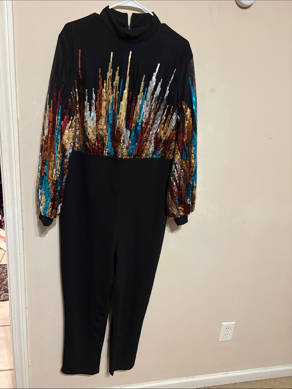 SHEIN Black Jumpsuit with Multicolor Sequin Burst